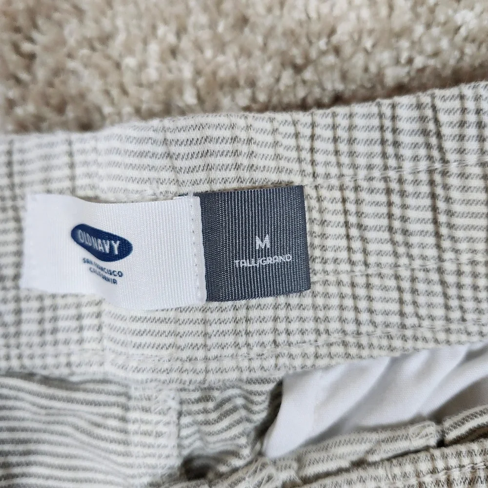 Old Navy Mens‎ Medium Tall Striped Drawstring Shorts Gray White Casual Summer
